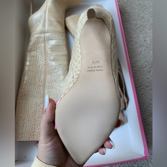 Paris Texas Beige Moc Croc Embossed Stiletto Heeled Boot - Picture 3 of 5